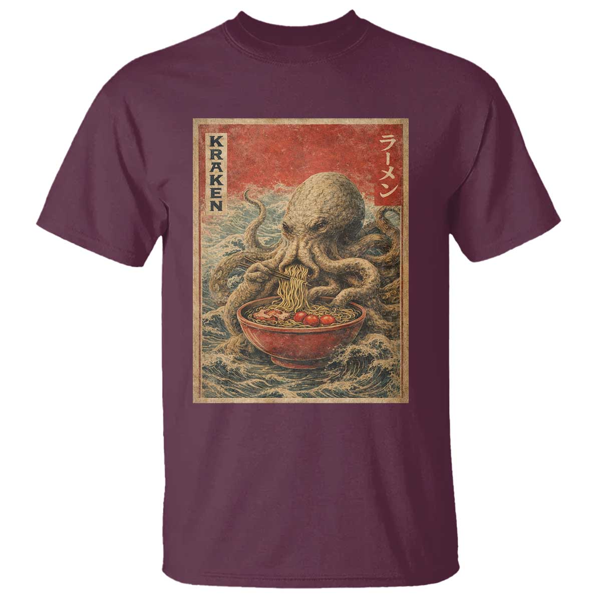 Sea Monster Eating Ramen T Shirt Vintage Graphic Japanese Lover Ukiyo-e Art