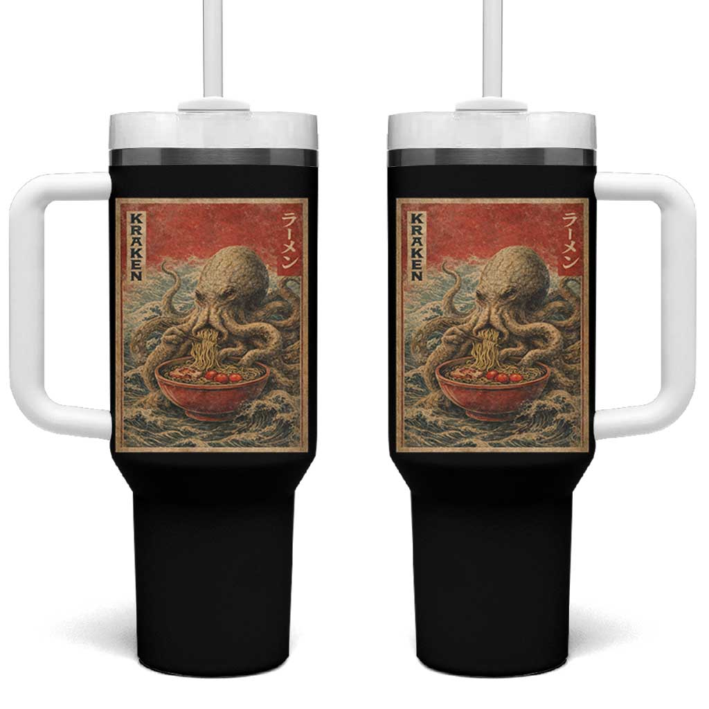 Sea Monster Eating Ramen Tumbler With Handle Vintage Graphic Japanese Lover Ukiyo-e Art