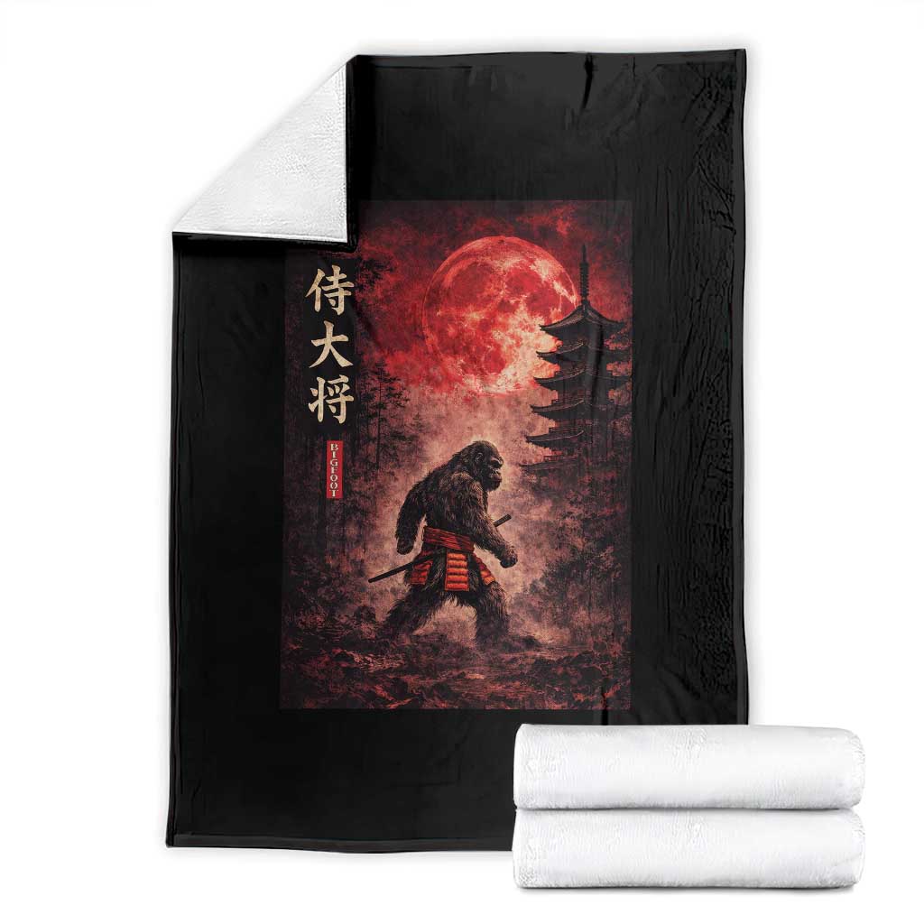 Samurai Bigfoot Throw Blanket Vintage Japanese Graphic Ukiyo-e Art Sasquatch Red Moon