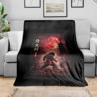 Samurai Bigfoot Throw Blanket Vintage Japanese Graphic Ukiyo-e Art Sasquatch Red Moon