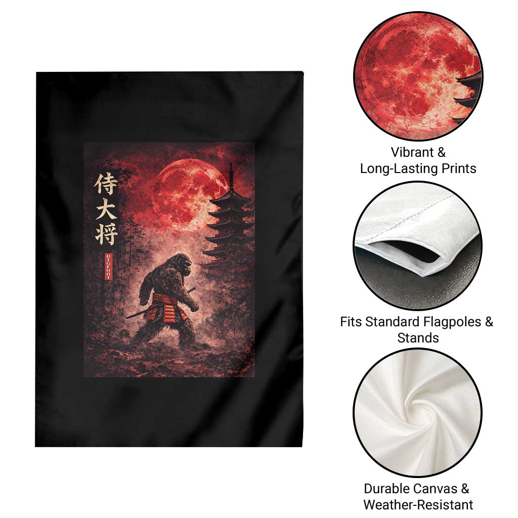 Samurai Bigfoot Garden Flag Vintage Japanese Graphic Ukiyo-e Art Sasquatch Red Moon