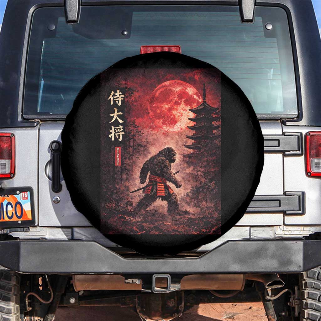 Samurai Bigfoot Spare Tire Cover Vintage Japanese Graphic Ukiyo-e Art Sasquatch Red Moon