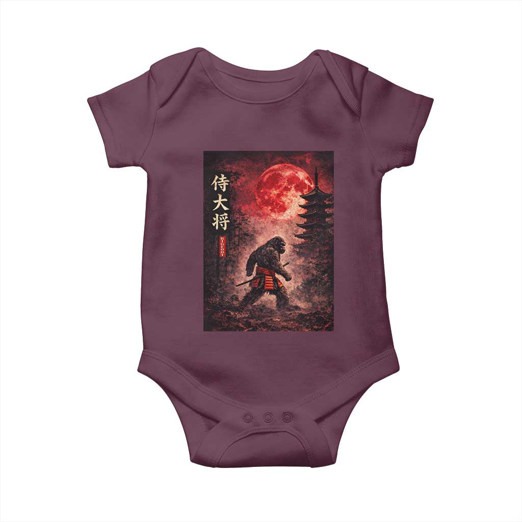 Samurai Bigfoot Baby Onesie Vintage Japanese Graphic Ukiyo-e Art Sasquatch Red Moon