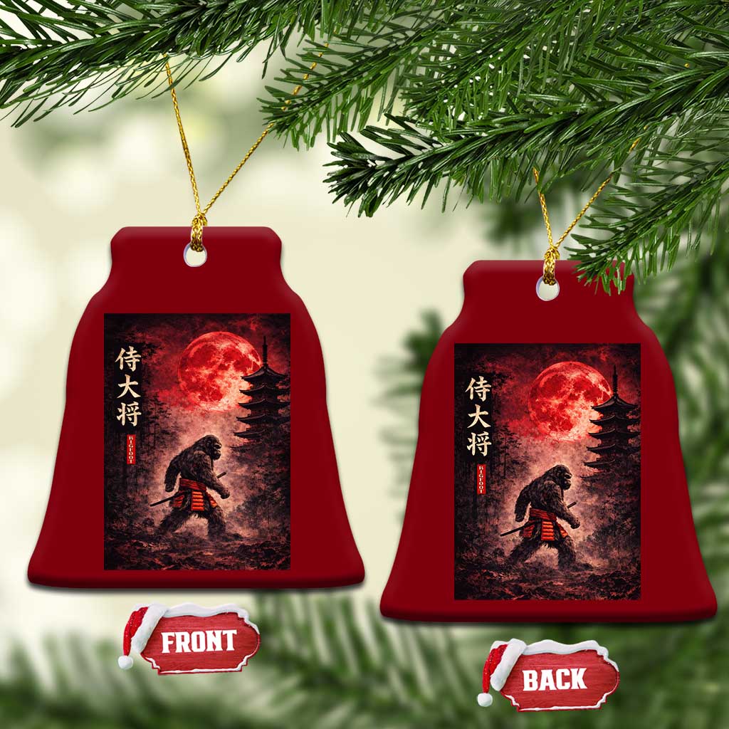 Samurai Bigfoot Ceramic Ornament Vintage Japanese Graphic Ukiyo-e Art Sasquatch Red Moon