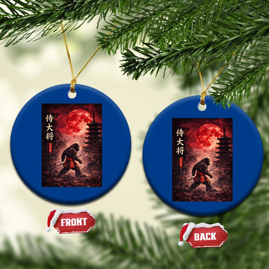Samurai Bigfoot Ceramic Ornament Vintage Japanese Graphic Ukiyo-e Art Sasquatch Red Moon