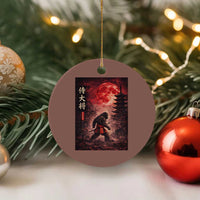 Samurai Bigfoot Ceramic Ornament Vintage Japanese Graphic Ukiyo-e Art Sasquatch Red Moon