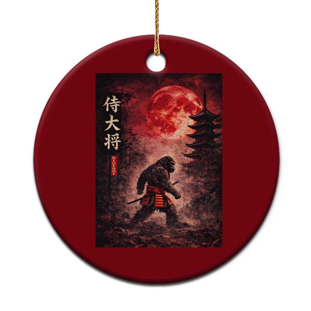 Samurai Bigfoot Ceramic Ornament Vintage Japanese Graphic Ukiyo-e Art Sasquatch Red Moon