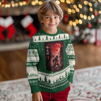 Samurai Bigfoot Ugly Christmas Sweater Vintage Japanese Graphic Ukiyo-e Art Sasquatch Red Moon
