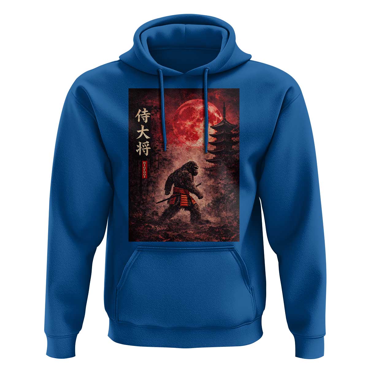 Samurai Bigfoot Hoodie Vintage Japanese Graphic Ukiyo-e Art Sasquatch Red Moon