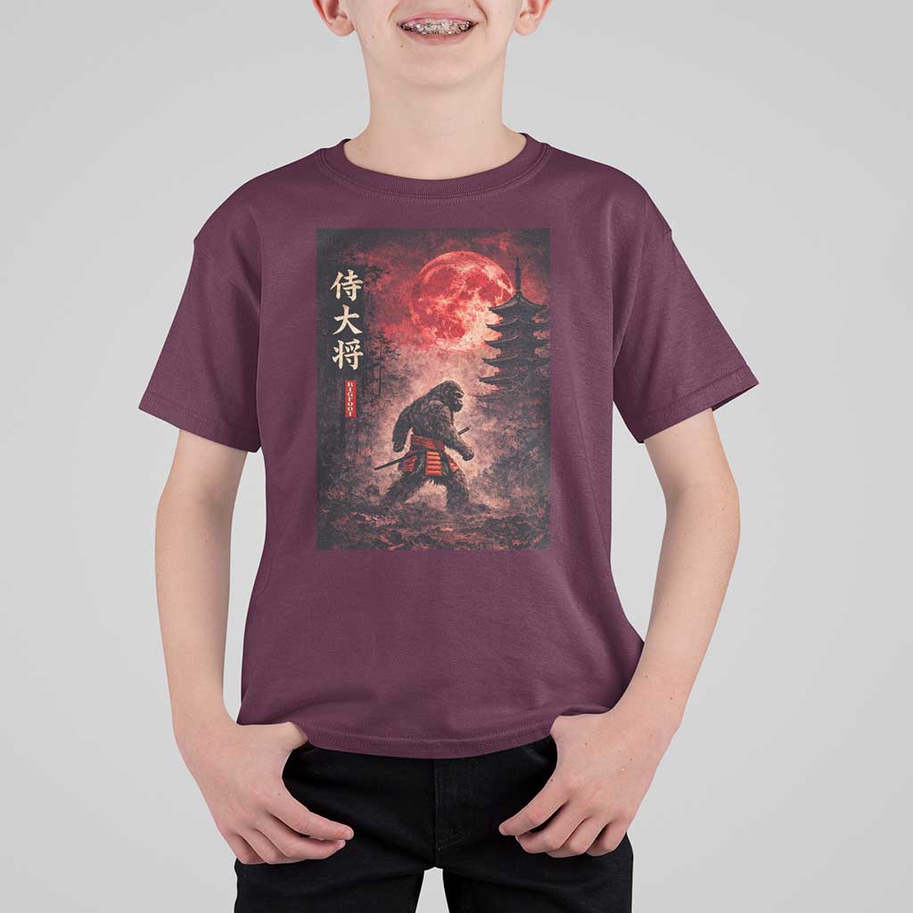 Samurai Bigfoot T Shirt For Kid Vintage Japanese Graphic Ukiyo-e Art Sasquatch Red Moon