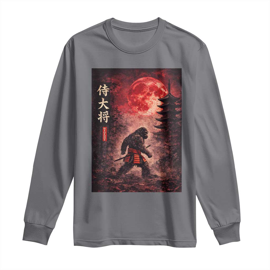 Samurai Bigfoot Long Sleeve Shirt Vintage Japanese Graphic Ukiyo-e Art Sasquatch Red Moon