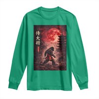 Samurai Bigfoot Long Sleeve Shirt Vintage Japanese Graphic Ukiyo-e Art Sasquatch Red Moon