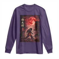 Samurai Bigfoot Long Sleeve Shirt Vintage Japanese Graphic Ukiyo-e Art Sasquatch Red Moon