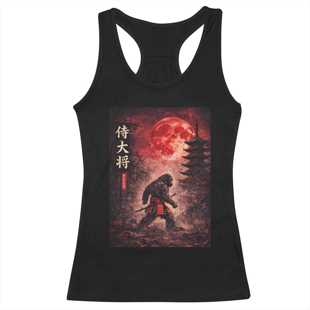 Samurai Bigfoot Racerback Tank Top Vintage Japanese Graphic Ukiyo-e Art Sasquatch Red Moon