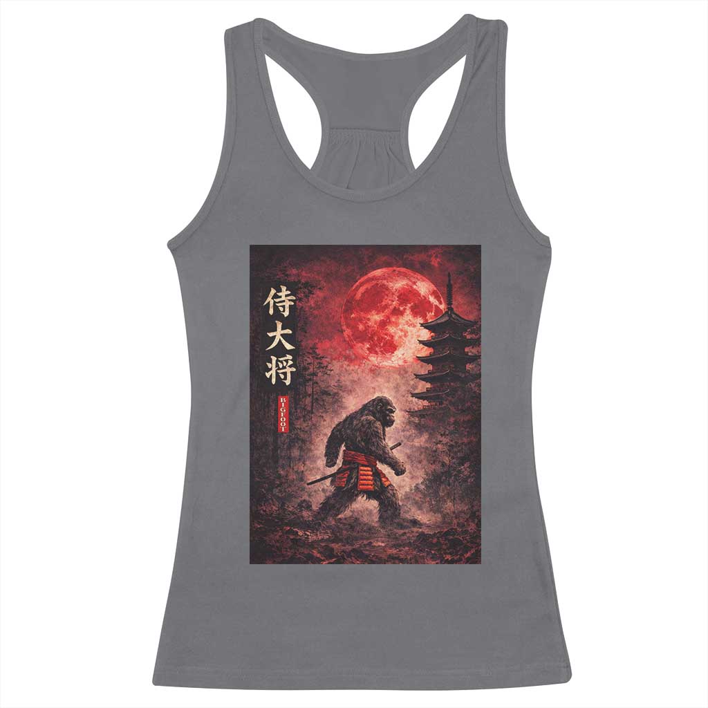 Samurai Bigfoot Racerback Tank Top Vintage Japanese Graphic Ukiyo-e Art Sasquatch Red Moon