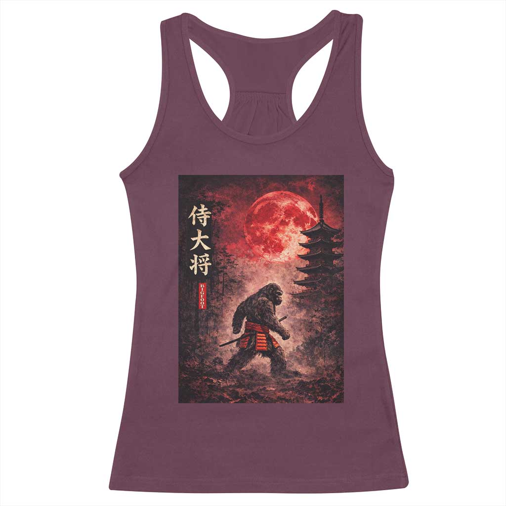 Samurai Bigfoot Racerback Tank Top Vintage Japanese Graphic Ukiyo-e Art Sasquatch Red Moon