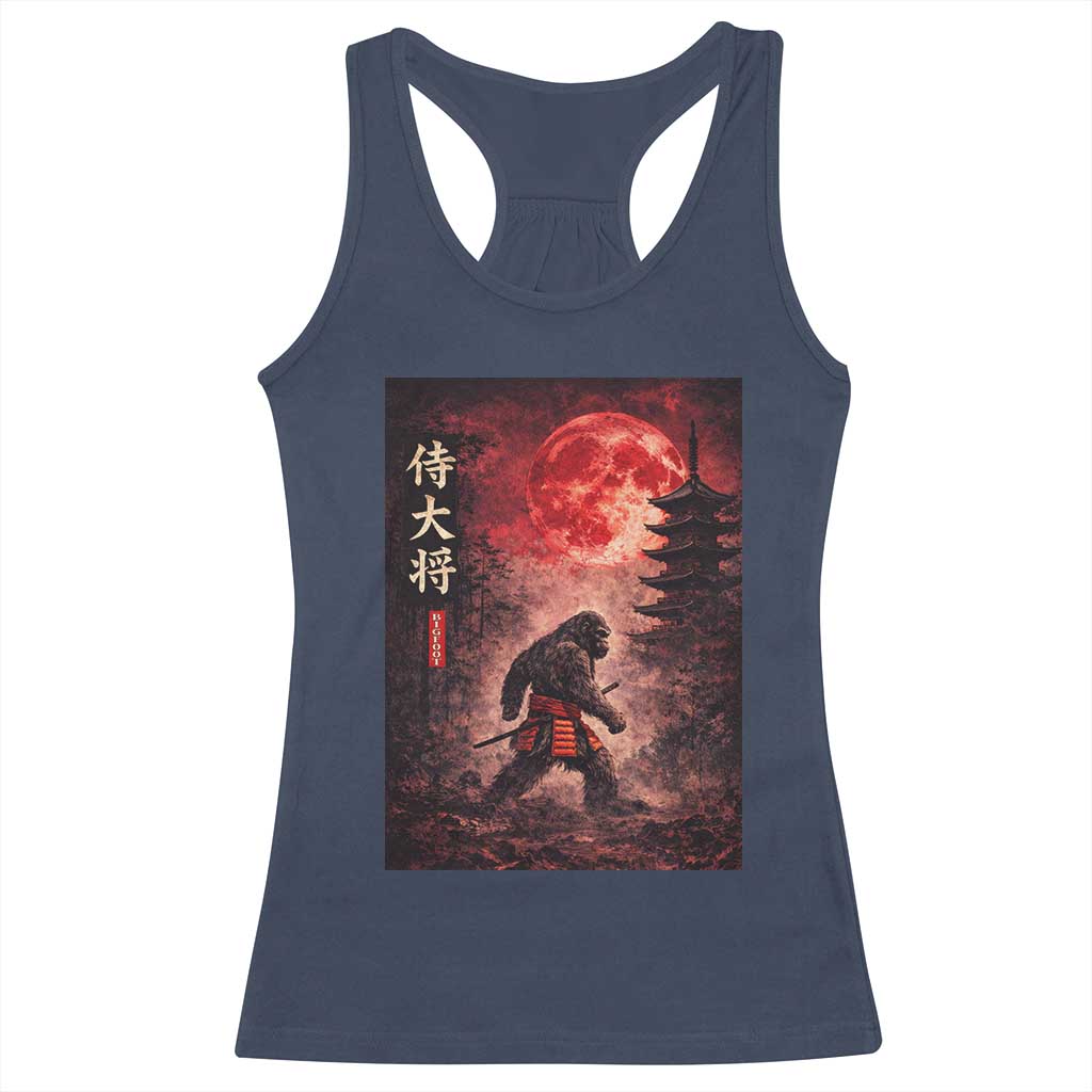 Samurai Bigfoot Racerback Tank Top Vintage Japanese Graphic Ukiyo-e Art Sasquatch Red Moon