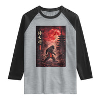 Samurai Bigfoot Raglan Shirt Vintage Japanese Graphic Ukiyo-e Art Sasquatch Red Moon