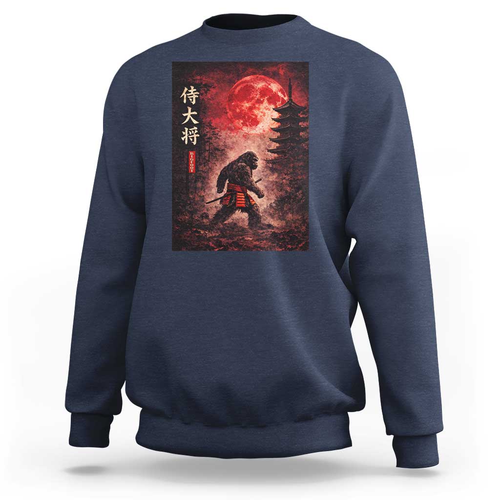 Samurai Bigfoot Sweatshirt Vintage Japanese Graphic Ukiyo-e Art Sasquatch Red Moon