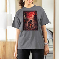 Samurai Bigfoot T Shirt For Women Vintage Japanese Graphic Ukiyo-e Art Sasquatch Red Moon