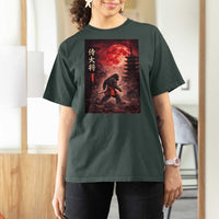 Samurai Bigfoot T Shirt For Women Vintage Japanese Graphic Ukiyo-e Art Sasquatch Red Moon