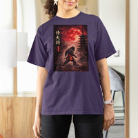 Samurai Bigfoot T Shirt For Women Vintage Japanese Graphic Ukiyo-e Art Sasquatch Red Moon