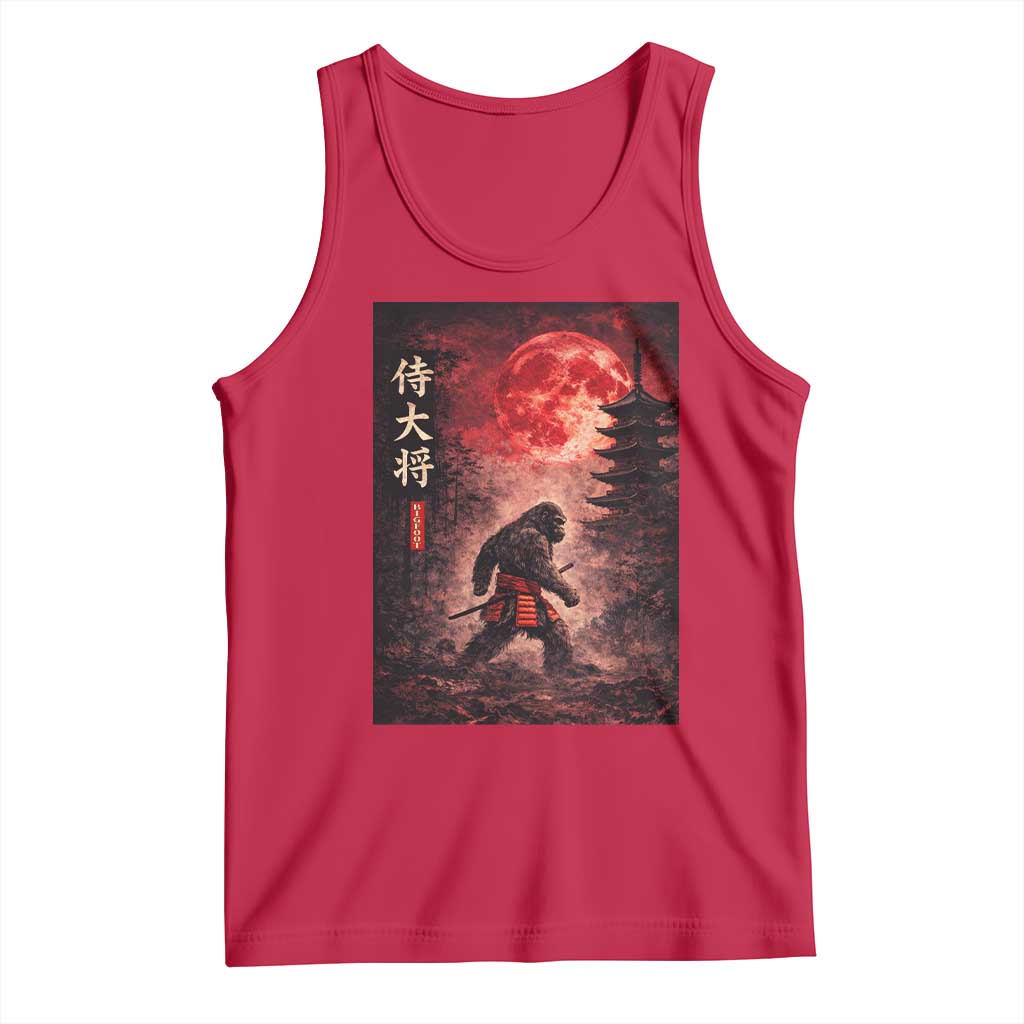 Samurai Bigfoot Tank Top Vintage Japanese Graphic Ukiyo-e Art Sasquatch Red Moon