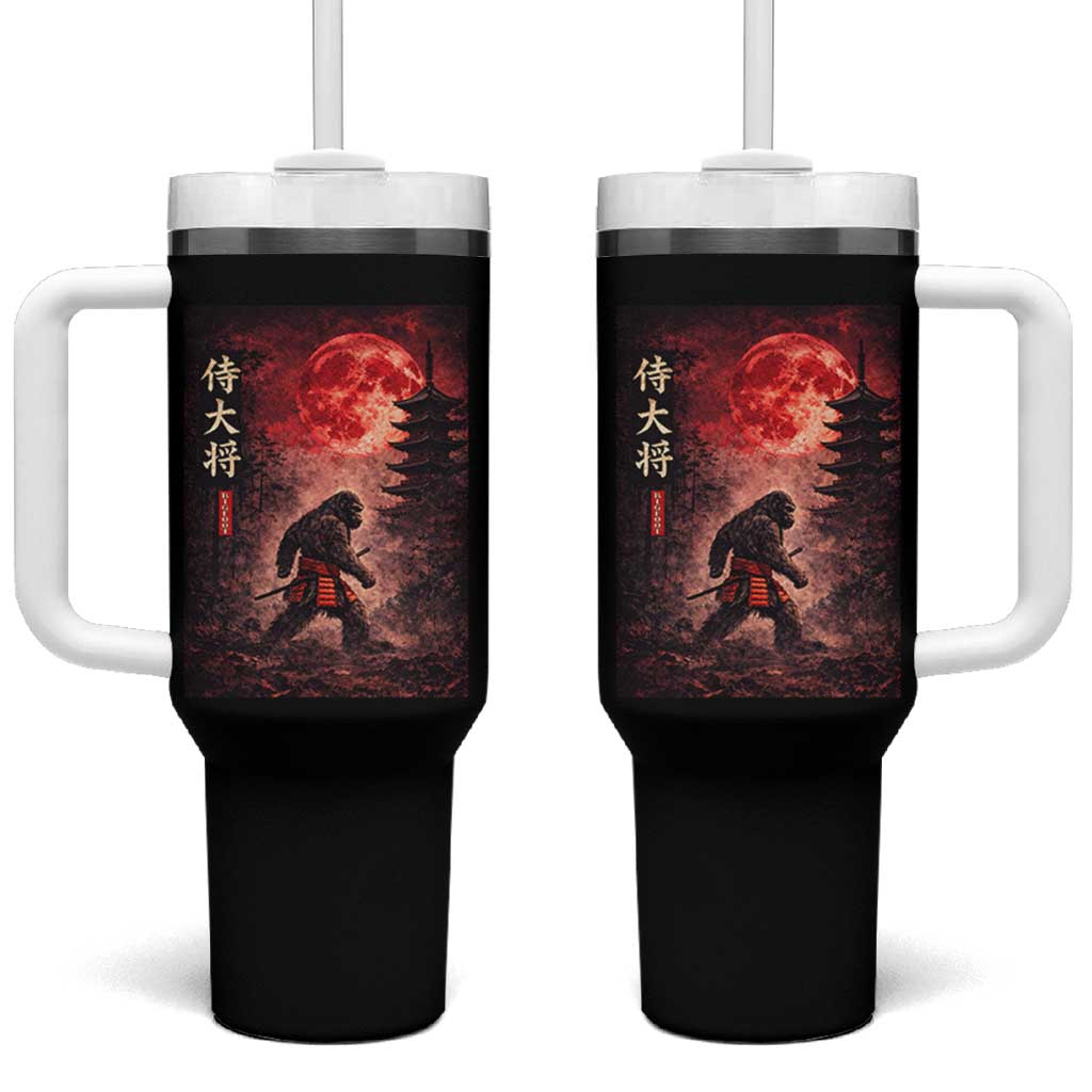 Samurai Bigfoot Tumbler With Handle Vintage Japanese Graphic Ukiyo-e Art Sasquatch Red Moon