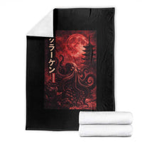 Vintage Sea Monster Throw Blanket Horror Japanese Octopus Mythology Temple Red Moon