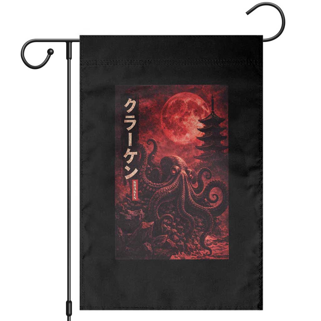 Vintage Sea Monster Garden Flag Horror Japanese Octopus Mythology Temple Red Moon