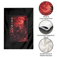 Vintage Sea Monster Garden Flag Horror Japanese Octopus Mythology Temple Red Moon