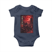 Vintage Sea Monster Baby Onesie Horror Japanese Octopus Mythology Temple Red Moon