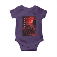 Vintage Sea Monster Baby Onesie Horror Japanese Octopus Mythology Temple Red Moon
