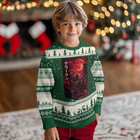 Vintage Sea Monster Ugly Christmas Sweater Horror Japanese Octopus Mythology Temple Red Moon