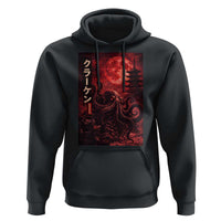 Vintage Sea Monster Hoodie Horror Japanese Octopus Mythology Temple Red Moon