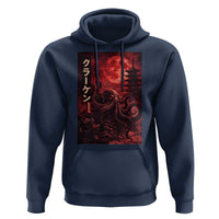 Vintage Sea Monster Hoodie Horror Japanese Octopus Mythology Temple Red Moon