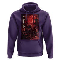 Vintage Sea Monster Hoodie Horror Japanese Octopus Mythology Temple Red Moon