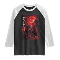 Vintage Sea Monster Raglan Shirt Horror Japanese Octopus Mythology Temple Red Moon