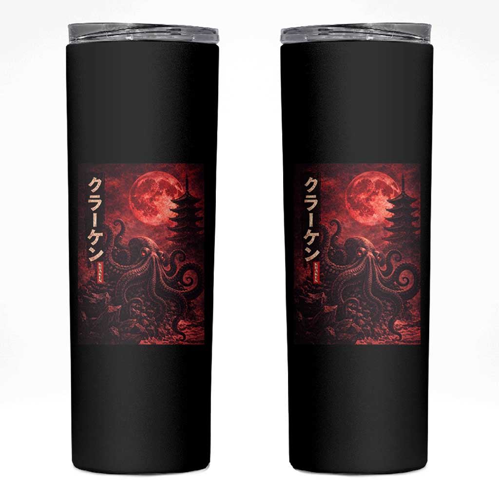 Vintage Sea Monster Skinny Tumbler Horror Japanese Octopus Mythology Temple Red Moon