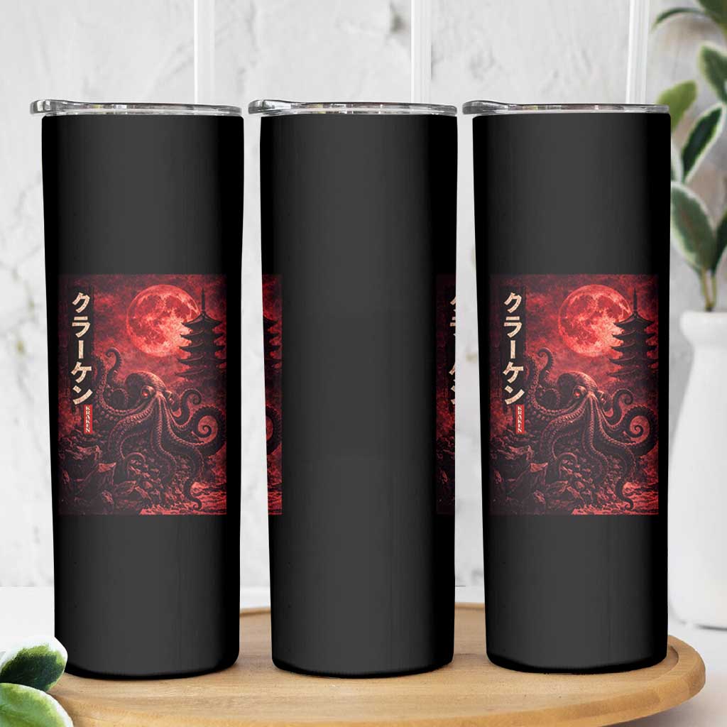 Vintage Sea Monster Skinny Tumbler Horror Japanese Octopus Mythology Temple Red Moon