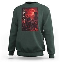 Vintage Sea Monster Sweatshirt Horror Japanese Octopus Mythology Temple Red Moon