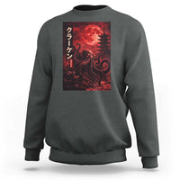 Vintage Sea Monster Sweatshirt Horror Japanese Octopus Mythology Temple Red Moon