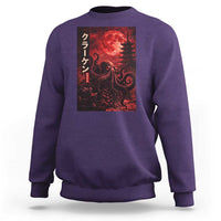 Vintage Sea Monster Sweatshirt Horror Japanese Octopus Mythology Temple Red Moon