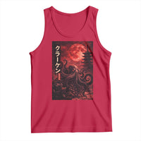 Vintage Sea Monster Tank Top Horror Japanese Octopus Mythology Temple Red Moon