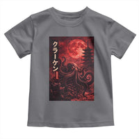 Vintage Sea Monster Toddler T Shirt Horror Japanese Octopus Mythology Temple Red Moon