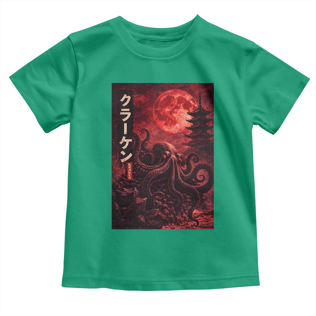 Vintage Sea Monster Toddler T Shirt Horror Japanese Octopus Mythology Temple Red Moon