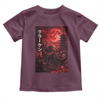 Vintage Sea Monster Toddler T Shirt Horror Japanese Octopus Mythology Temple Red Moon