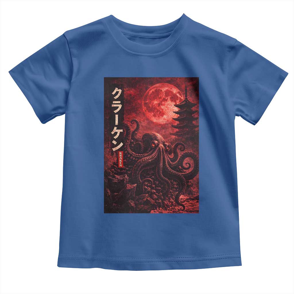 Vintage Sea Monster Toddler T Shirt Horror Japanese Octopus Mythology Temple Red Moon