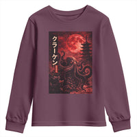 Vintage Sea Monster Youth Sweatshirt Horror Japanese Octopus Mythology Temple Red Moon