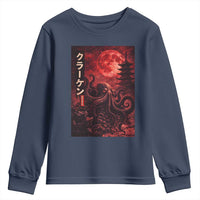 Vintage Sea Monster Youth Sweatshirt Horror Japanese Octopus Mythology Temple Red Moon
